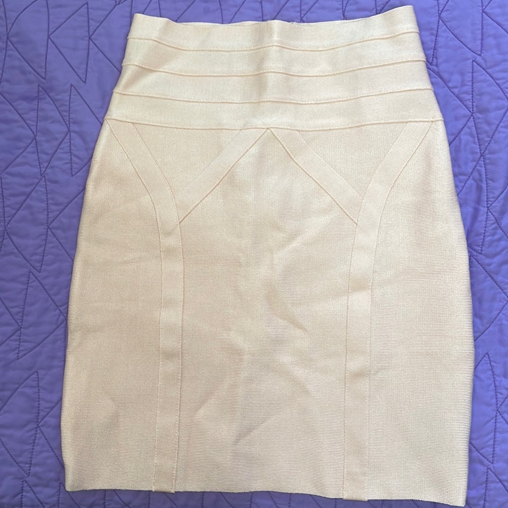Bebe Rose gold pink bandage skirt